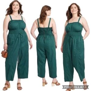 Universal Thread Green Hue Smocked Waist Wide-Leg Cropped Jumpsuit Size XL